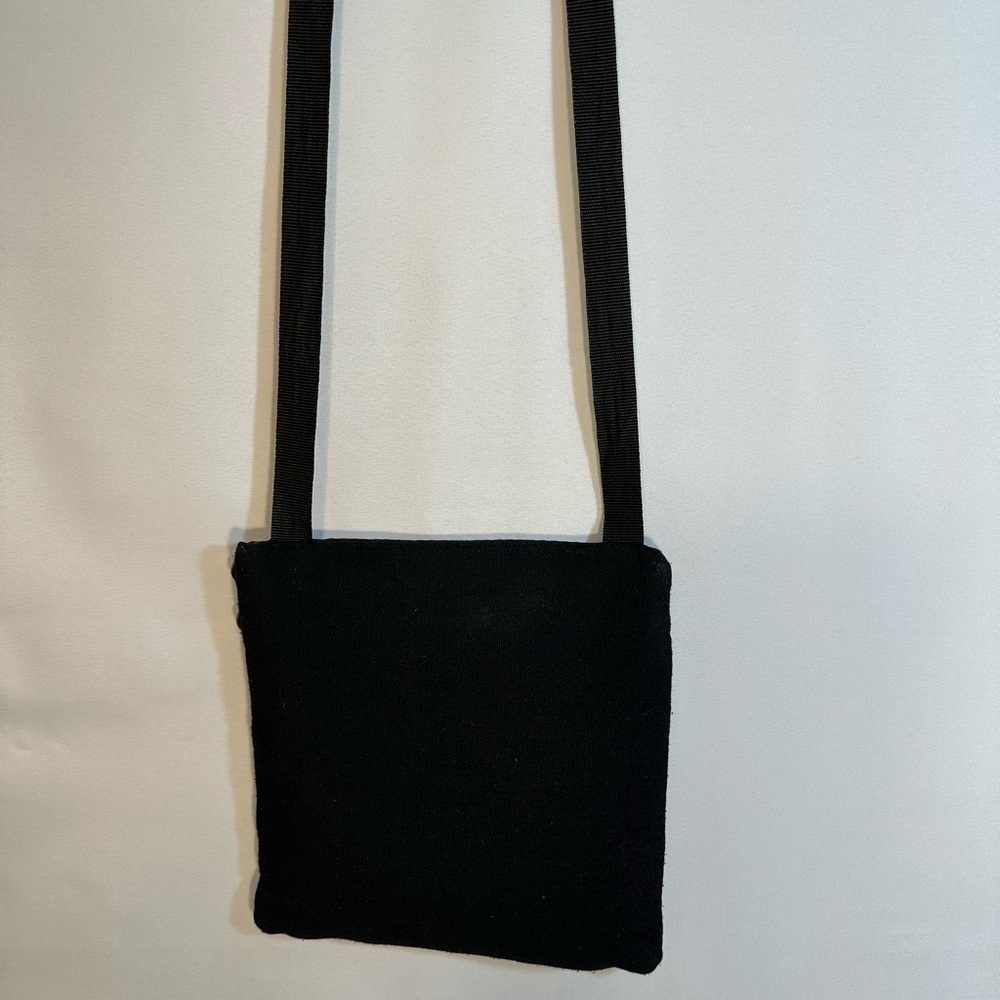 Vintage National Ethnic Boho Embroidery Flower Floral Black Canvas Crossbody Bag - Picture 5 of 8